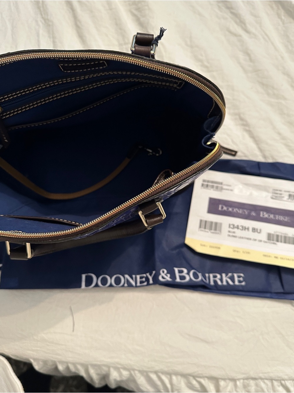 Dooney & Bourke Blue Diamond Celebration Satchel with Brown Trim - Picture 7 of 7